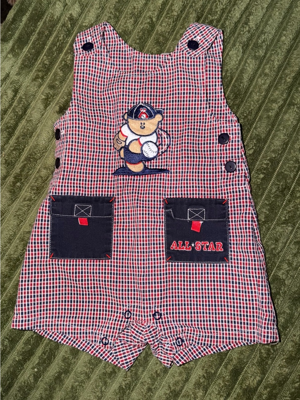 Vintage Cradle Togs Baseball Bear Shortall Romper 6-9M All Star Y2K